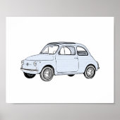 Klassieke blauwe fiat 500 potloodstijl renderen poster (Voorkant)