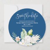 Klassieke Blauwe Floral sparen de Datum Ronde Uitn Save The Date (Voorkant)