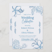 Klassieke blauwe Floral Weddenschap Kaart (Voorkant / Achterkant)