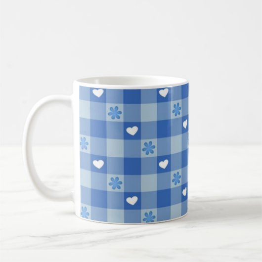 Klassieke blauwe geruite koffiemok (Links)