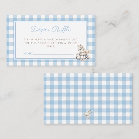 Klassieke Blauwe geruite Rocking Paard Luier Raffl Informatiekaartje (Voorkant / Achterkant)