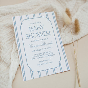 Klassieke blauwe gestreepte babyshower uitnodiging