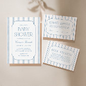 Klassieke blauwe gestreepte babyshower uitnodiging
