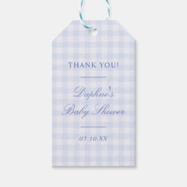 Klassieke Blauwe Gingham Baby Shower Cadeaulabel