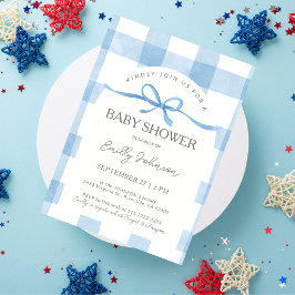 Klassieke Blauwe Gingham Jongens Baby Shower Kaart