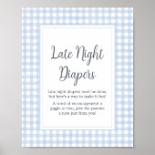 Klassieke Blauwe Gingham Late Night Luiers Poster (Voorkant)