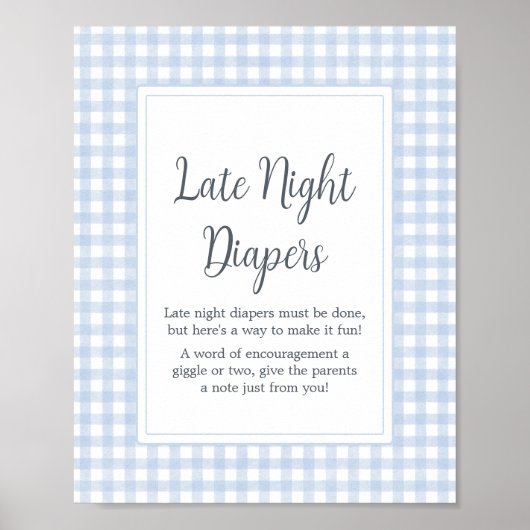 Klassieke Blauwe Gingham Late Night Luiers Poster (Voorkant)