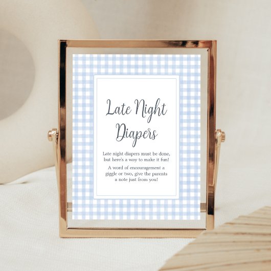 Klassieke Blauwe Gingham Late Night Luiers Poster