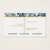 Klassieke blauwe, gouden tropische bladeren visite visitekaartje (Achterkant)