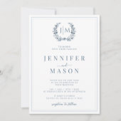 Klassieke Blauwe Grijze Bloemen Boho Bruiloft Uitn Kaart (Voorkant)