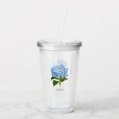 Klassieke blauwe hortensia bloem met naam acryl drinkbeker (Achterkant)