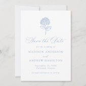 Klassieke Blauwe Hortensia Bruiloft Save The Date (Voorkant)