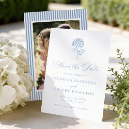 Klassieke Blauwe Hortensia Foto Bruiloft Save The Date