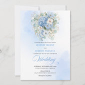 Klassieke Blauwe Hortensia Gouden Bloemen Bruiloft Kaart (Voorkant)