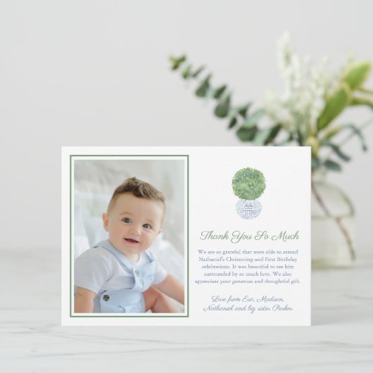 Klassieke Blauwe Jager Groene Griekse Sleutel Fami Bedankkaart (Staand voorkant)