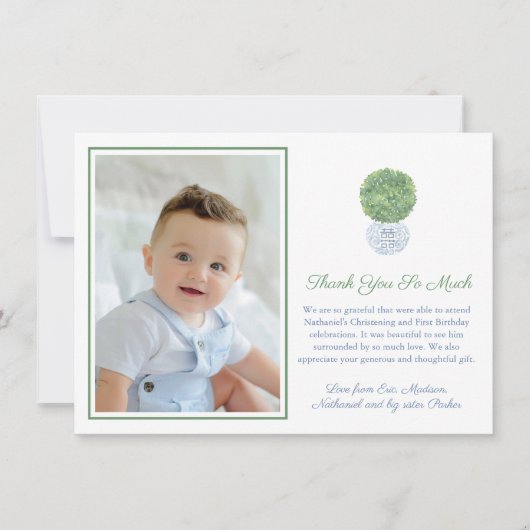 Klassieke Blauwe Jager Groene Griekse Sleutel Fami Bedankkaart (Voorkant)