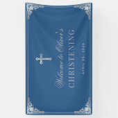 Klassieke Blauwe Jongen Doop Vintage Kruis Spandoek (Verticaal)