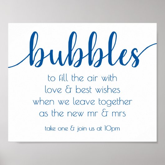 Klassieke blauwe kalligrafie | Bubble Send-Off Wed Poster (Voorkant)