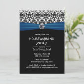 Klassieke blauwe lint & Damask van de opwarmingspa Kaart (Staand voorkant)