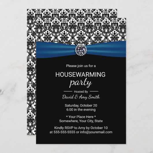 Klassieke blauwe lint & Damask van de opwarmingspa Kaart (Voorkant / Achterkant)