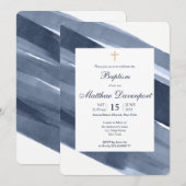 Klassieke Blauwe moderne Doopuitnodiging Kaart (Voorkant / Achterkant)