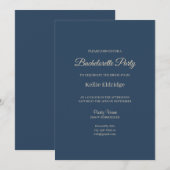 Klassieke Blauwe Moderne Minimale Bachelorette Par Kaart (Voorkant / Achterkant)