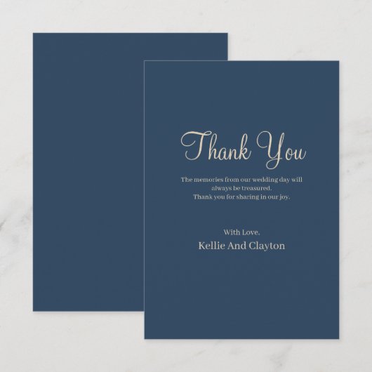 Klassieke blauwe moderne minimalistische bruiloft bedankkaart (Voorkant / Achterkant)