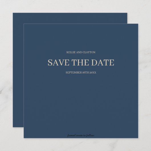 Klassieke blauwe moderne minimalistische bruiloft save the date (Voorkant / Achterkant)