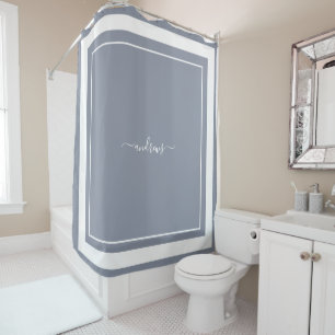 Klassieke blauwe monogram handtekening Shower Curt Douchegordijn