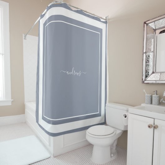 Klassieke blauwe monogram handtekening Shower Curt Douchegordijn (In situ)