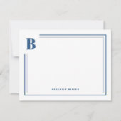Klassieke blauwe monogram rand briefpapier notitiekaartje (Voorkant)