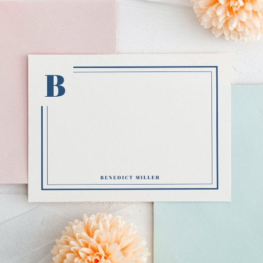 Klassieke blauwe monogram rand briefpapier notitiekaartje