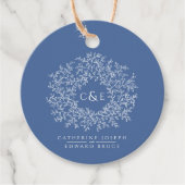 Klassieke blauwe monogram witte kunst aangepaste b bedankjes labels (Voorkant)