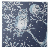 Klassieke Blauwe  Owl, Forest Night Art Tegeltje (Voorkant)