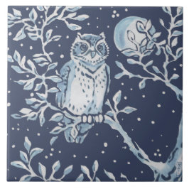 Klassieke Blauwe  Owl, Forest Night Art Tegeltje