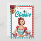 Klassieke Blauwe Pinup Verjaardagsfeestuitnodiging Kaart (Voorkant)