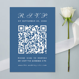 Klassieke Blauwe QR-code Eenvoudige Kalligrafie Hu RSVP Kaartje