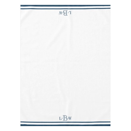 Klassieke blauwe rand monogram tafelkleed (Voorkant)