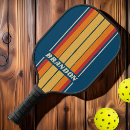 Klassieke Blauwe Regenboog Board Strepen met Naam Pickleball Paddle