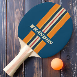 Klassieke Blauwe Regenboog Rally Streep met Naam Tafeltennisbatje