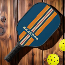 Klassieke Blauwe Regenboog Rally Strepen met Naam Pickleball Paddle