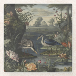 Klassieke Blauwe Reigers en Botanische Rivier Fijn Glazen Onderzetter