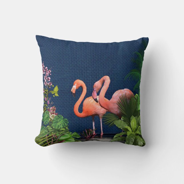 Klassieke blauwe roze flamingos Green Kussen (Voorkant)