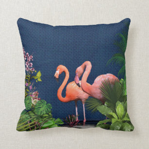 Klassieke blauwe roze flamingos Green Kussen