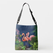Klassieke blauwe roze flamingos Green Leaves Crossbody Tas (Achterkant)