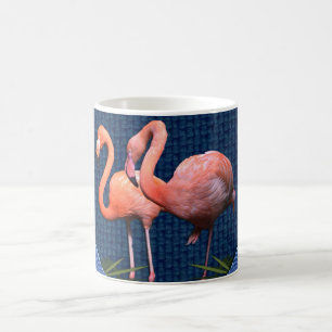 Klassieke blauwe roze flamingos Green Leaves  Koffiemok