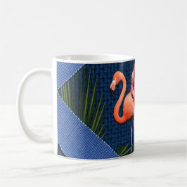 Klassieke blauwe roze flamingos Green Leaves Koffiemok