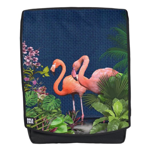 Klassieke blauwe roze flamingos Green Leaves Rugtassen (Voorkant)