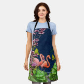 Klassieke blauwe roze flamingos Green Leaves Schort (Gedragen)