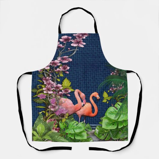Klassieke blauwe roze flamingos Green Leaves Schort (Voorkant)